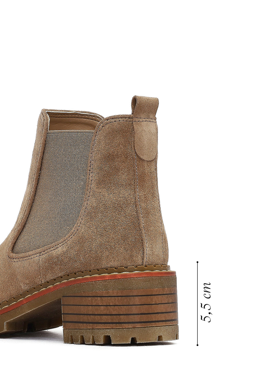 Kadın Bej Kalın Topuklu Süet Deri Casual Chelsea Bot