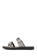 Women's Black Double Buckled Patterned Slippers | Derimod