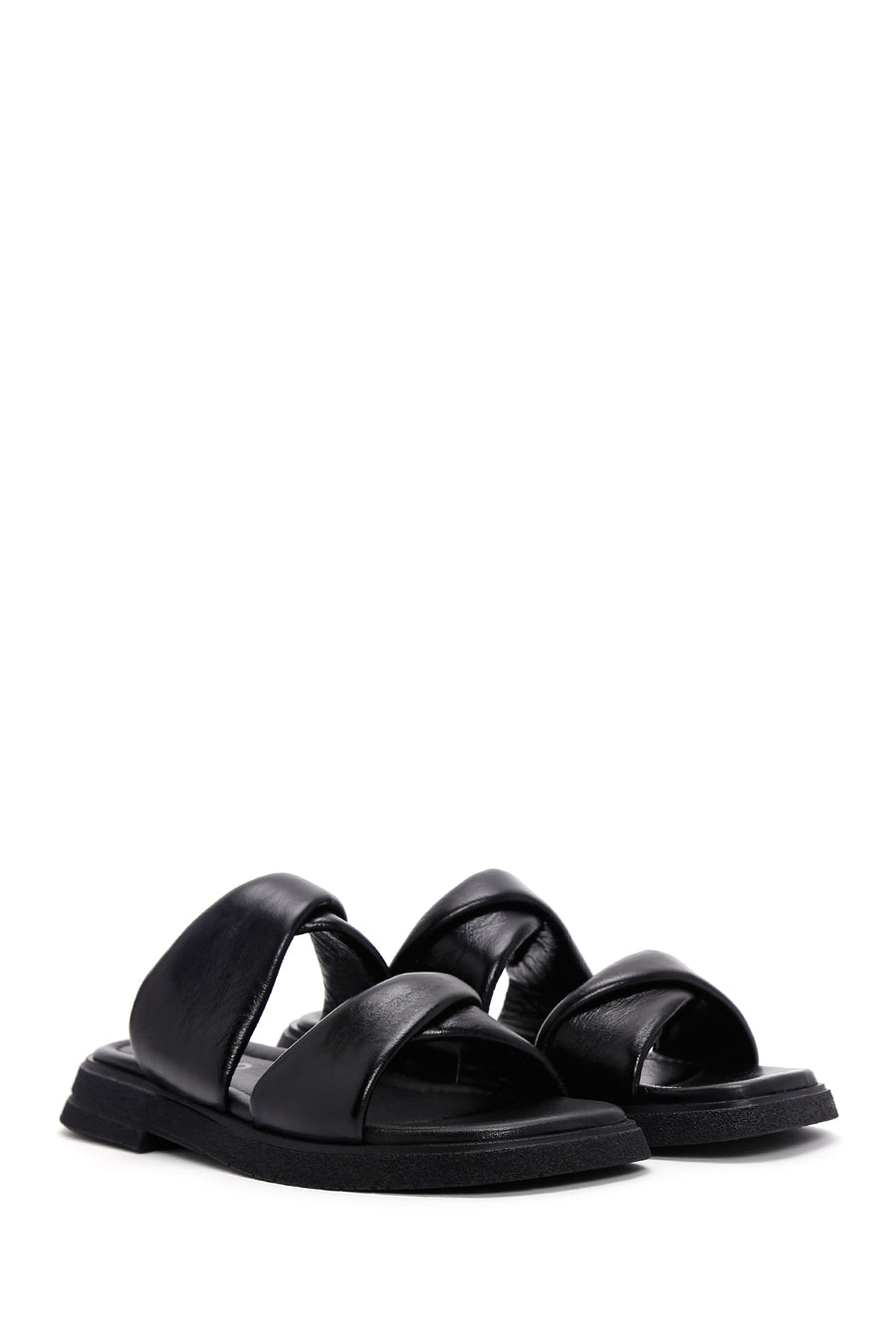 Women's Black Leather Comfort Slippers