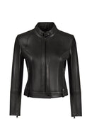 Maya Woman Black Mandarin Collar Leather Jacket | Derimod