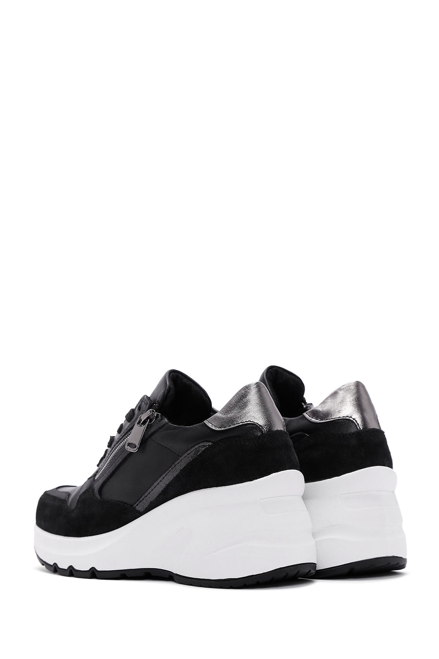 Kadın Siyah Deri Kalın Tabanlı Sneaker