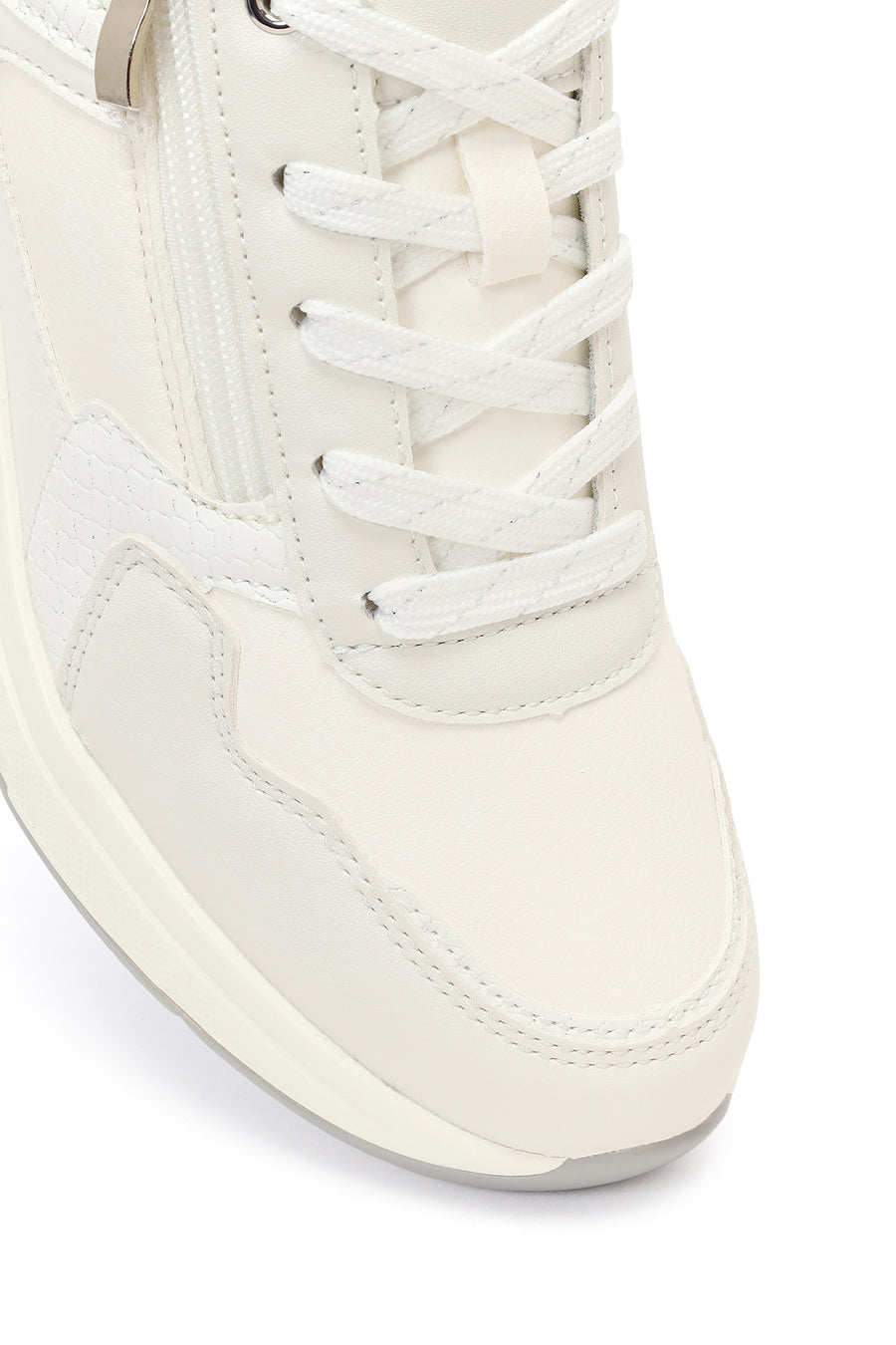 Kadın Beyaz Yandan Fermuarlı Bağcıklı Kalın Tabanlı Sneaker