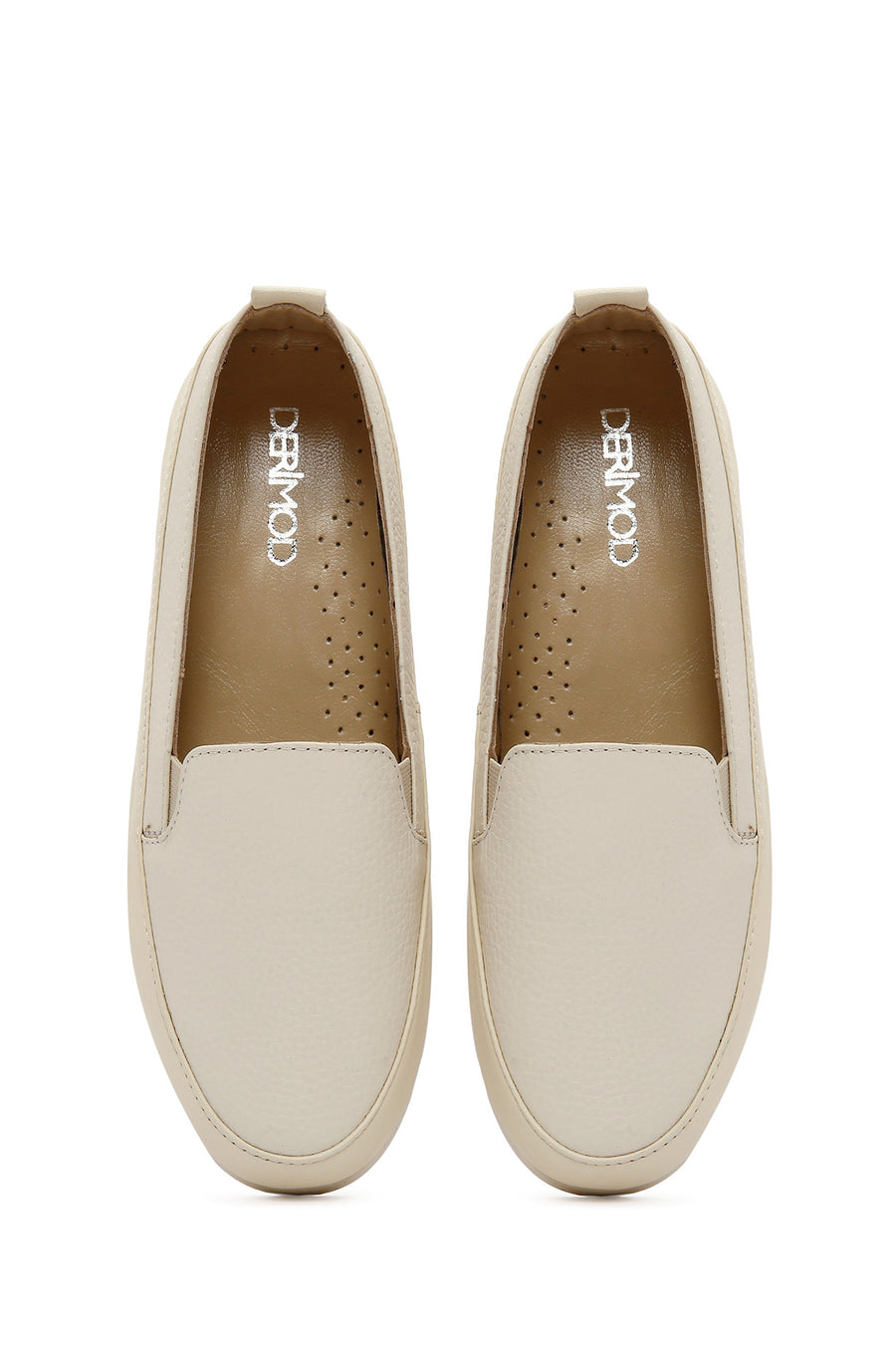 Kadın Krem Deri Konfor Loafer
