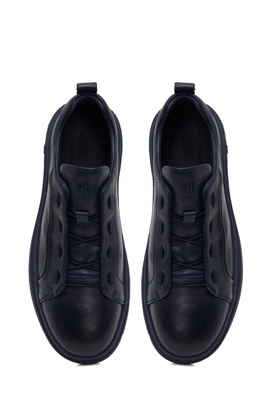 Erkek Lacivert Bağcıklı Deri Sneaker