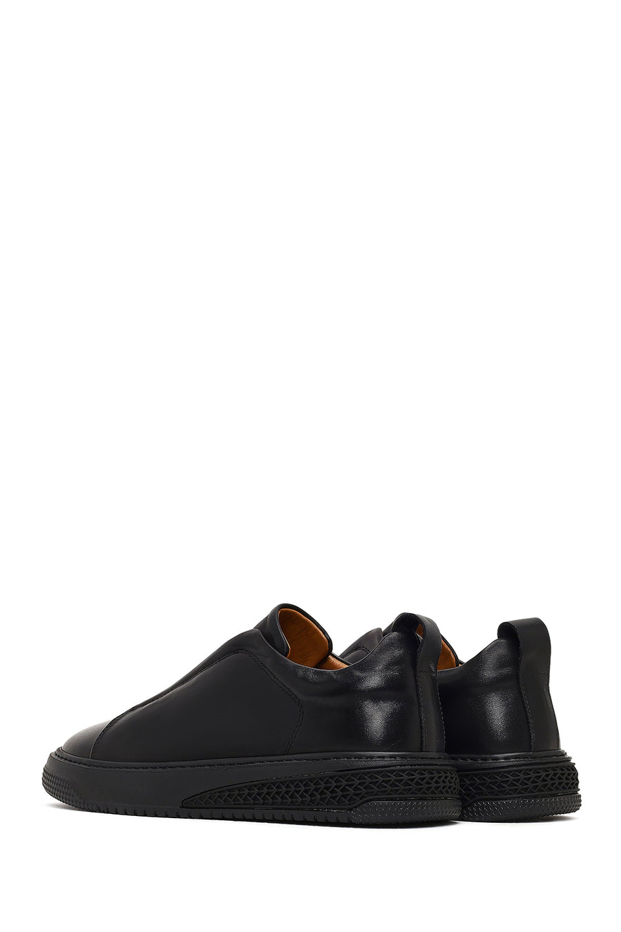 Men's Black Thick-Soled Leather Sneaker