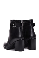 Women's Black Leather Buckle Heeled Boots | Derimod