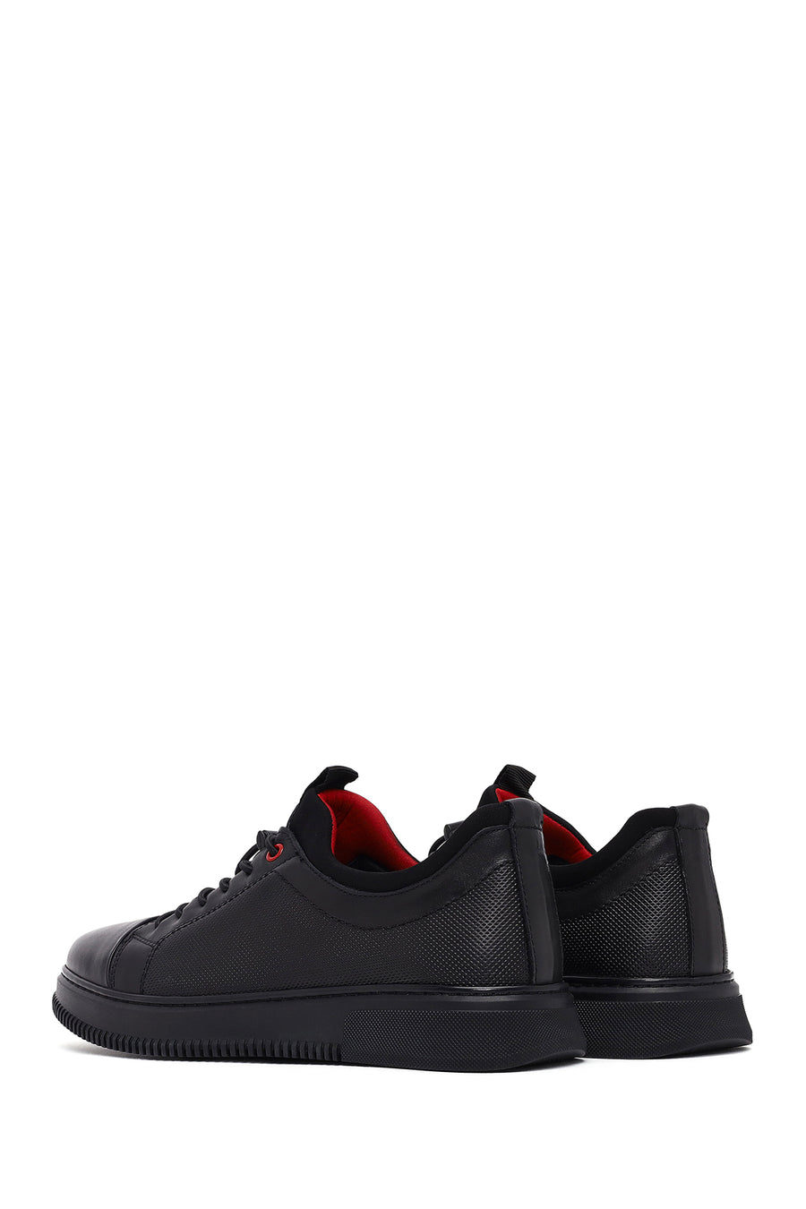 Erkek Siyah Bağcıklı Deri Sneaker