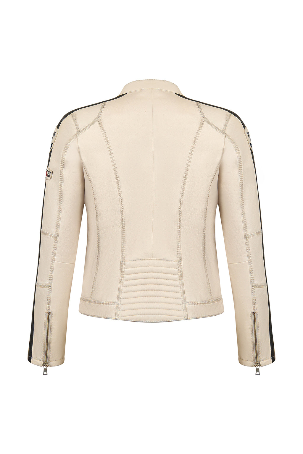 Ladyracer Kadın Beyaz Armalı Slim-Fit Deri Ceket