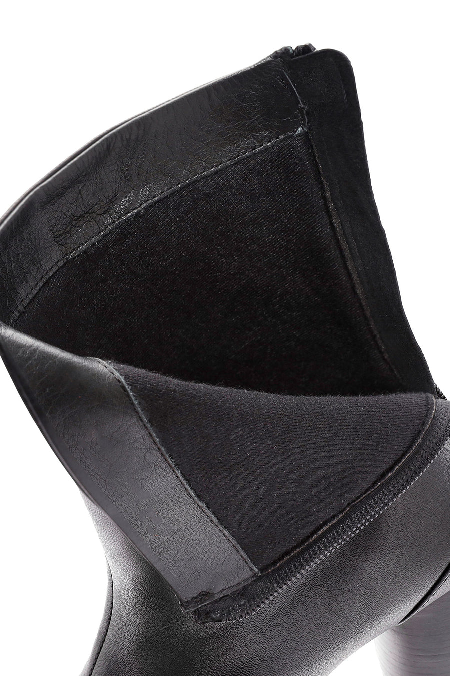 Women's Black Zippered Thick Heeled Leather Boots