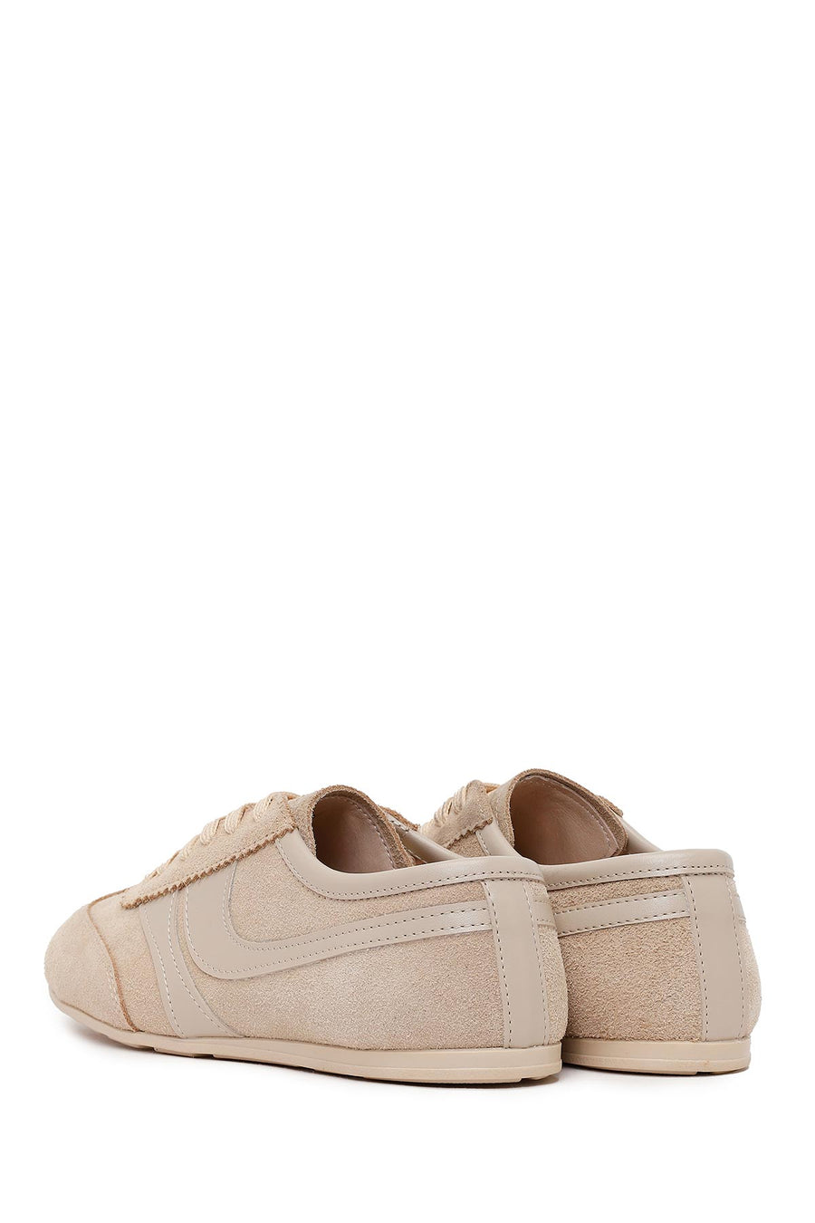 Kadın Bej Bağcıklı Süet Deri Sneaker