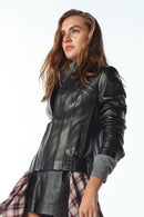 Linda Women's Black Short Leather Jacket | Derimod