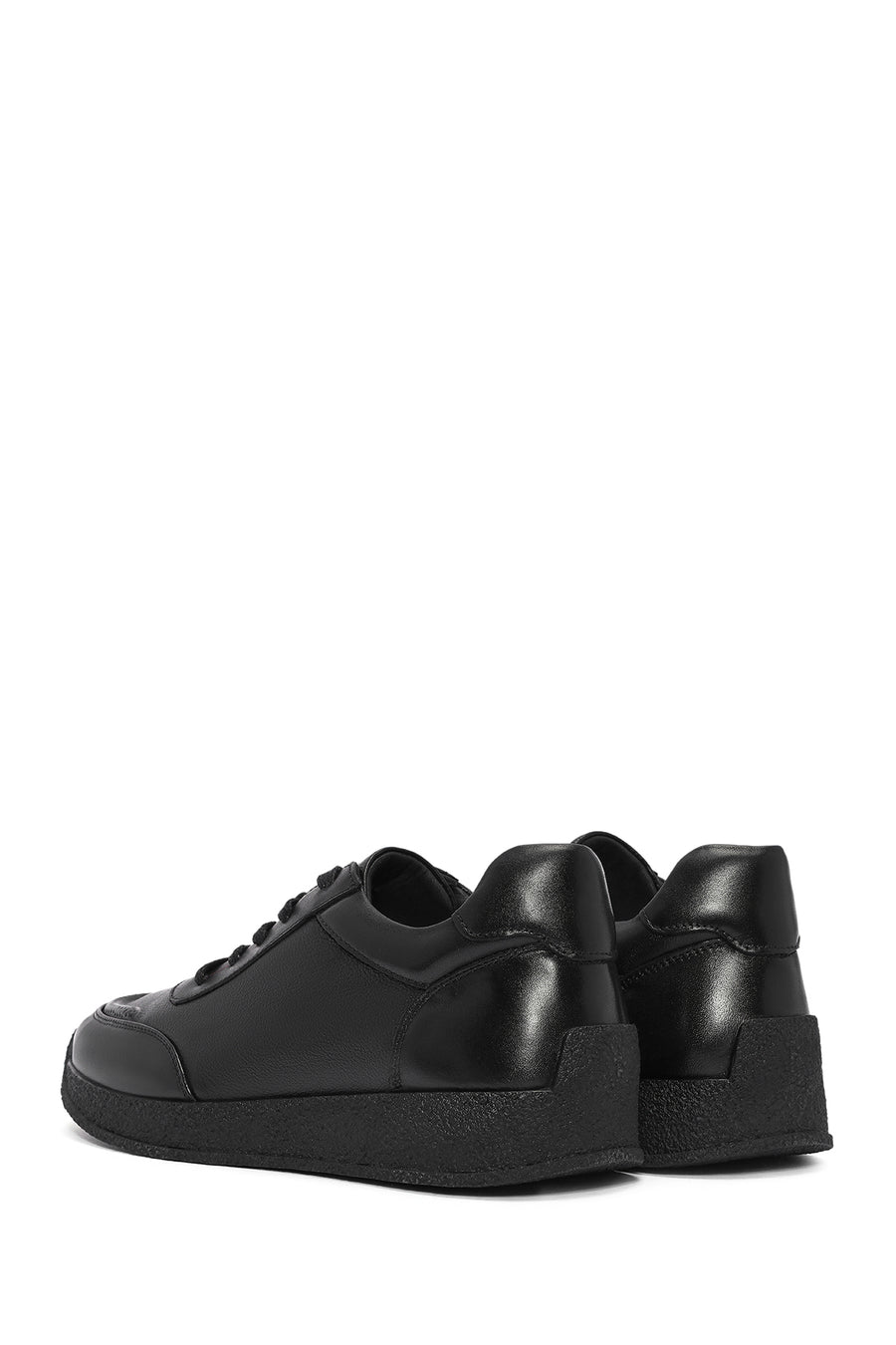 Erkek Siyah Bağcıklı Deri Sneaker