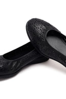 Women's Black Patterned Leather Ballet Flats | Derimod