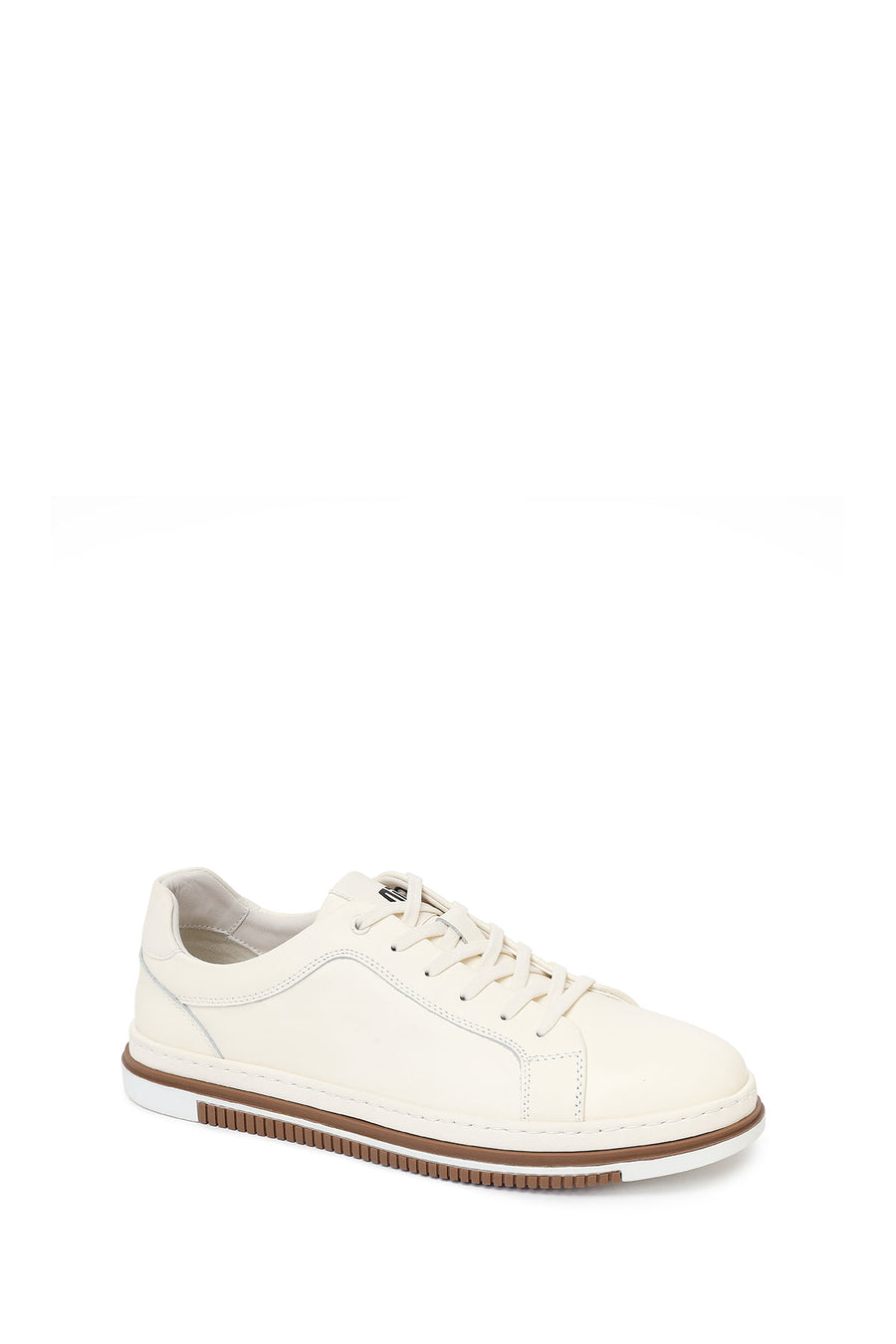 Erkek Beyaz Bağcıklı Deri Sneaker