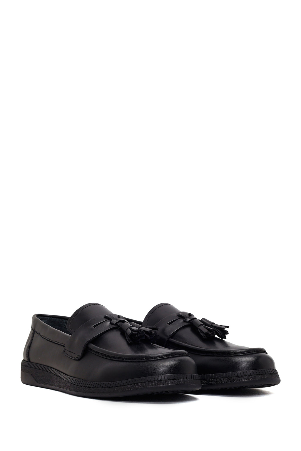 Erkek Siyah Püsküllü Deri Casual Loafer