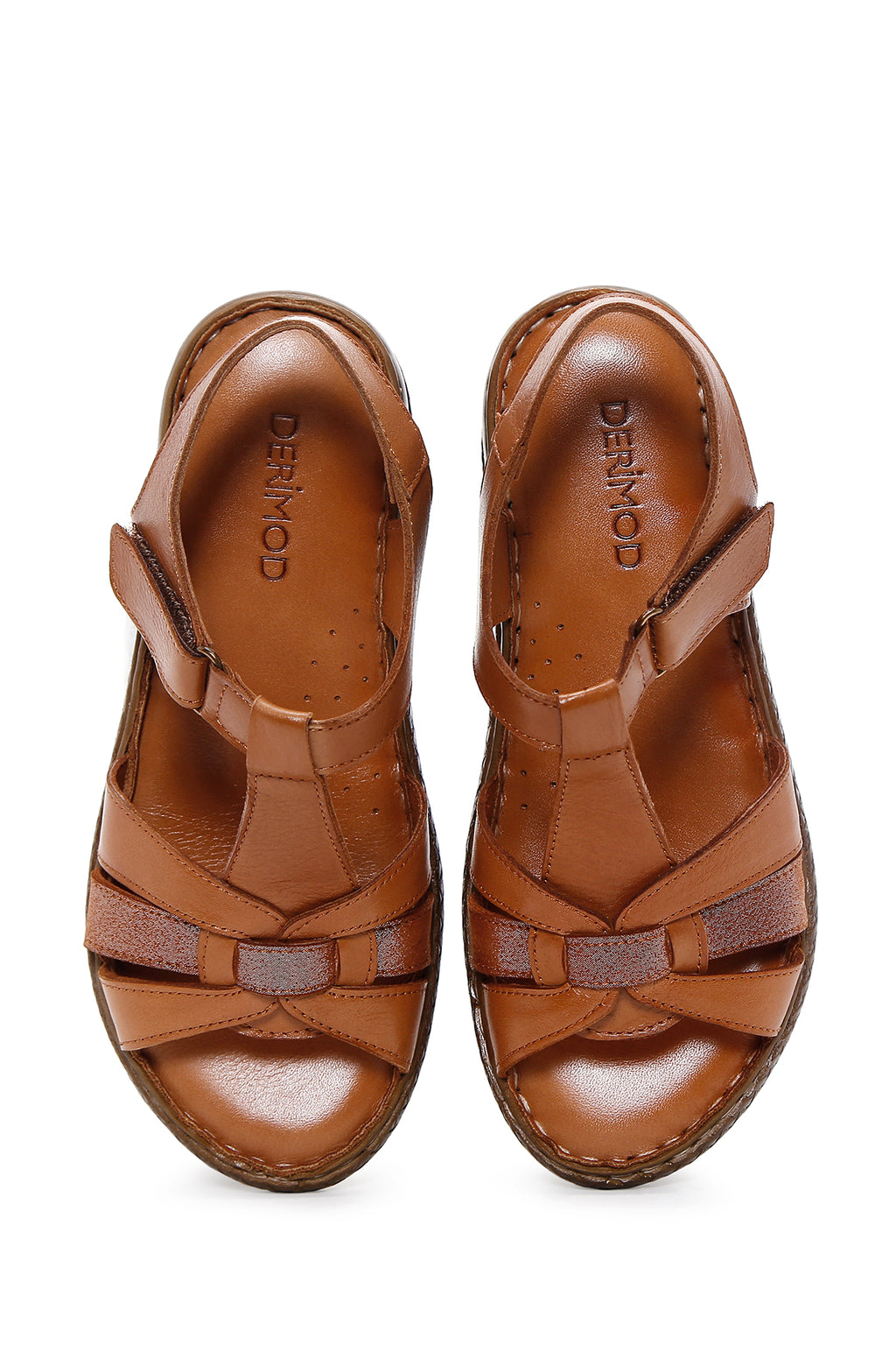 Kadın Taba Bantlı Kalın Tabanlı Deri Comfort Sandalet