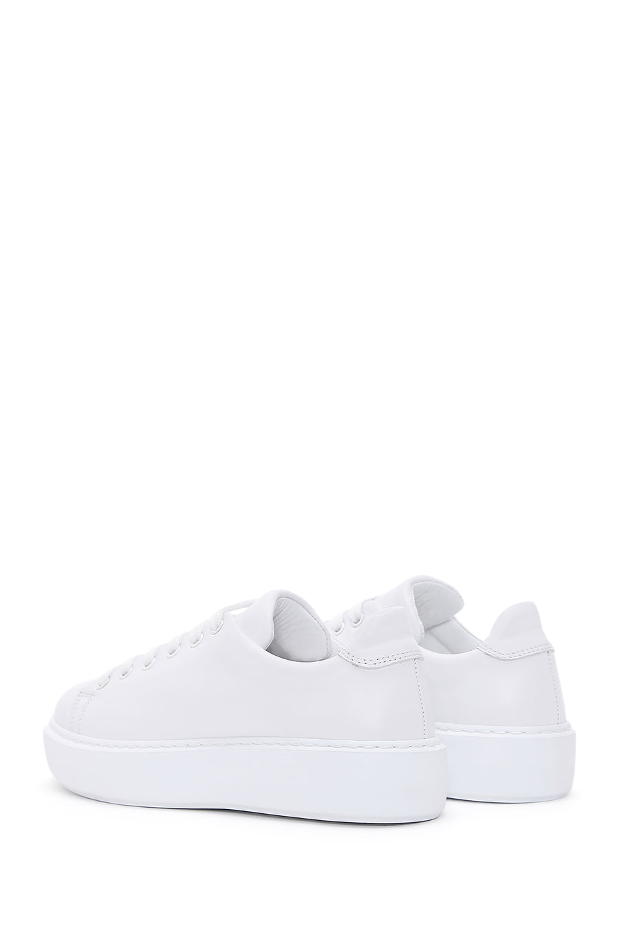 Kadın Beyaz Deri Kalın Tabanlı Sneaker