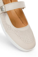 Woman Cream Strappy Leather Ballet Flat | Derimod