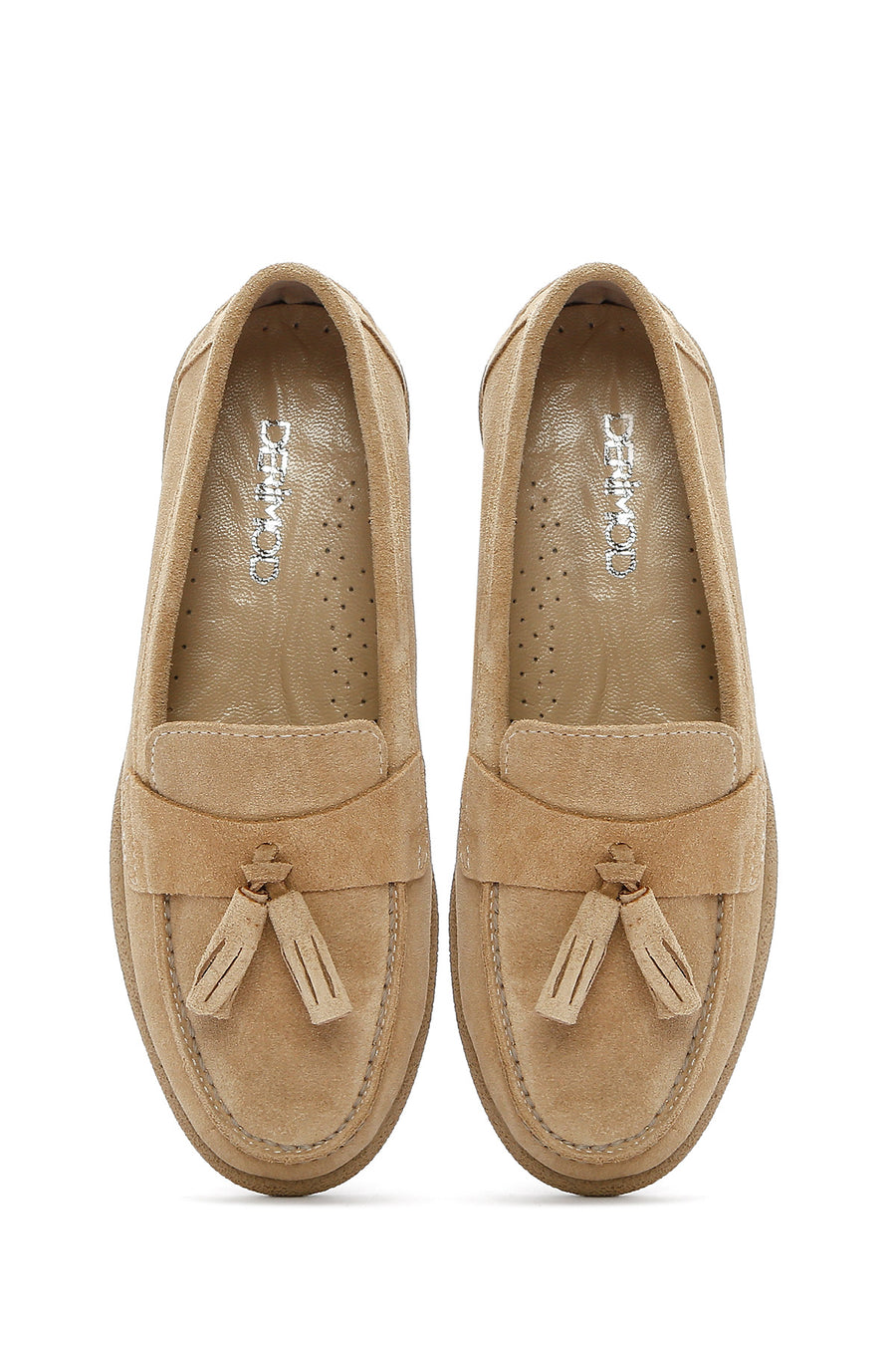 Kadın Bej Süet Deri Konfor Loafer