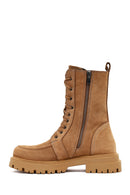 Women's Camel Zippered Thick-Soled Nubuck Leather Ankle Boots | Derimod