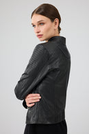 Delano Women's Black Short Leather Jacket | Derimod