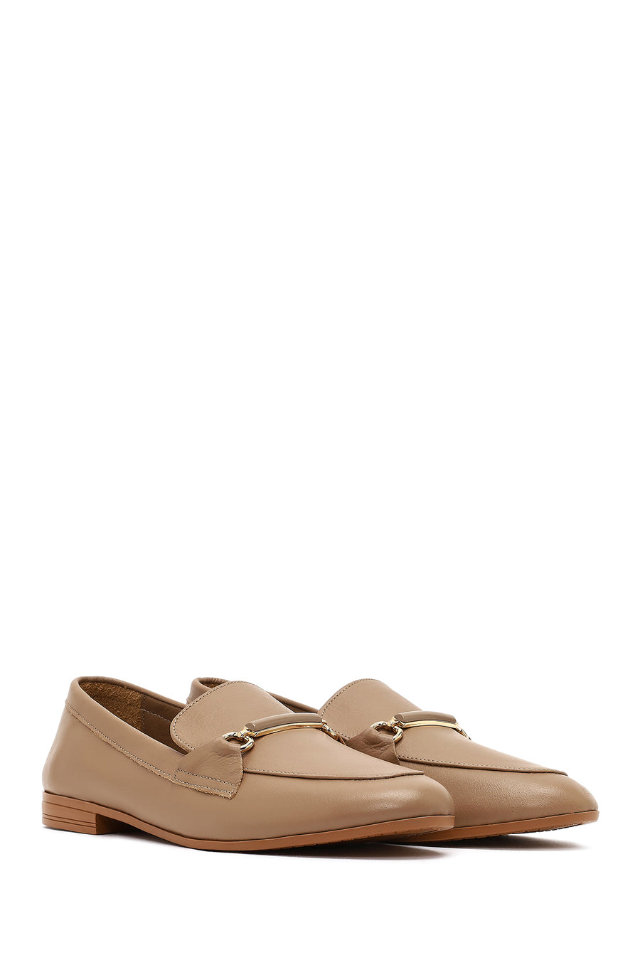 Woman Powder Buckle Detail Leather Masculine Loafer