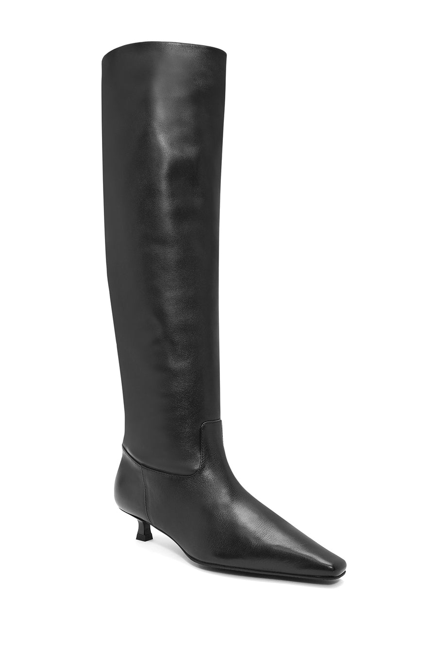 Women's Black Thin Short Heeled Leather Boots