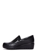 Women's Black Leather Wedge Heeled Loafer | Derimod
