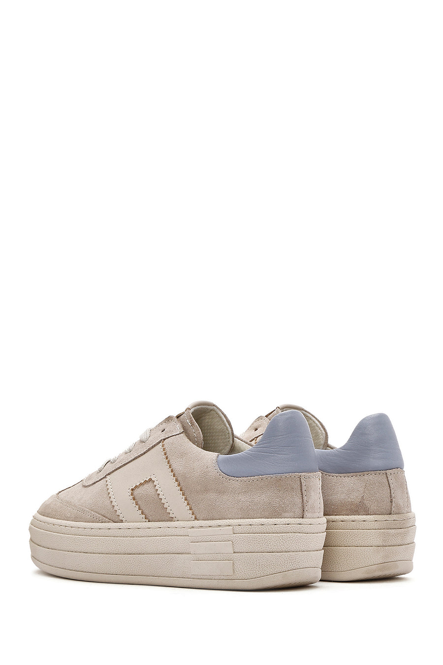 Kadın Bej Bağcıklı Süet Deri Sneaker