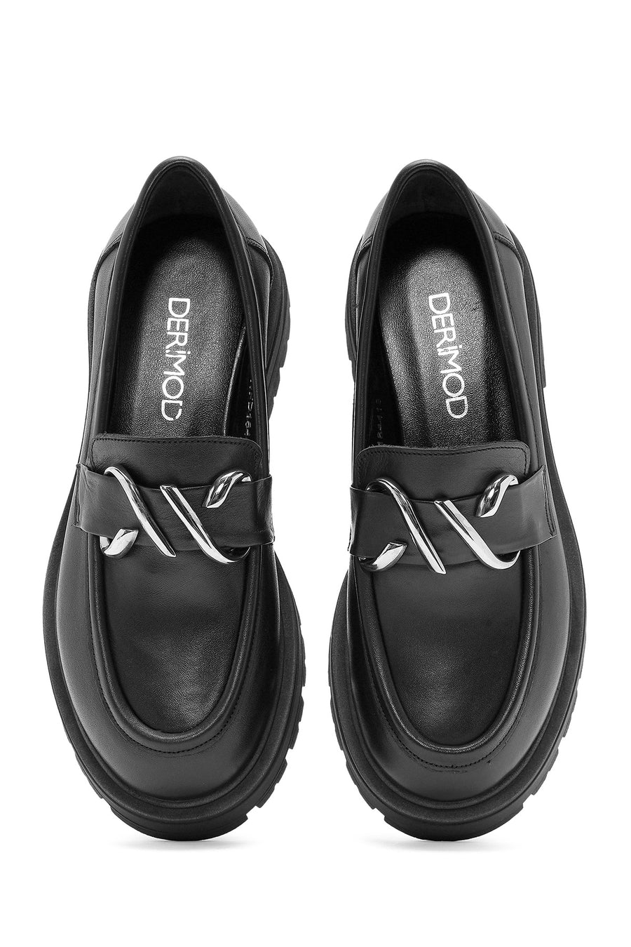 Women's Black Buckle Detailed Leather Masculine Loafer