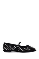 Women's Black Buckled Stoned Leather Ballerinas | Derimod