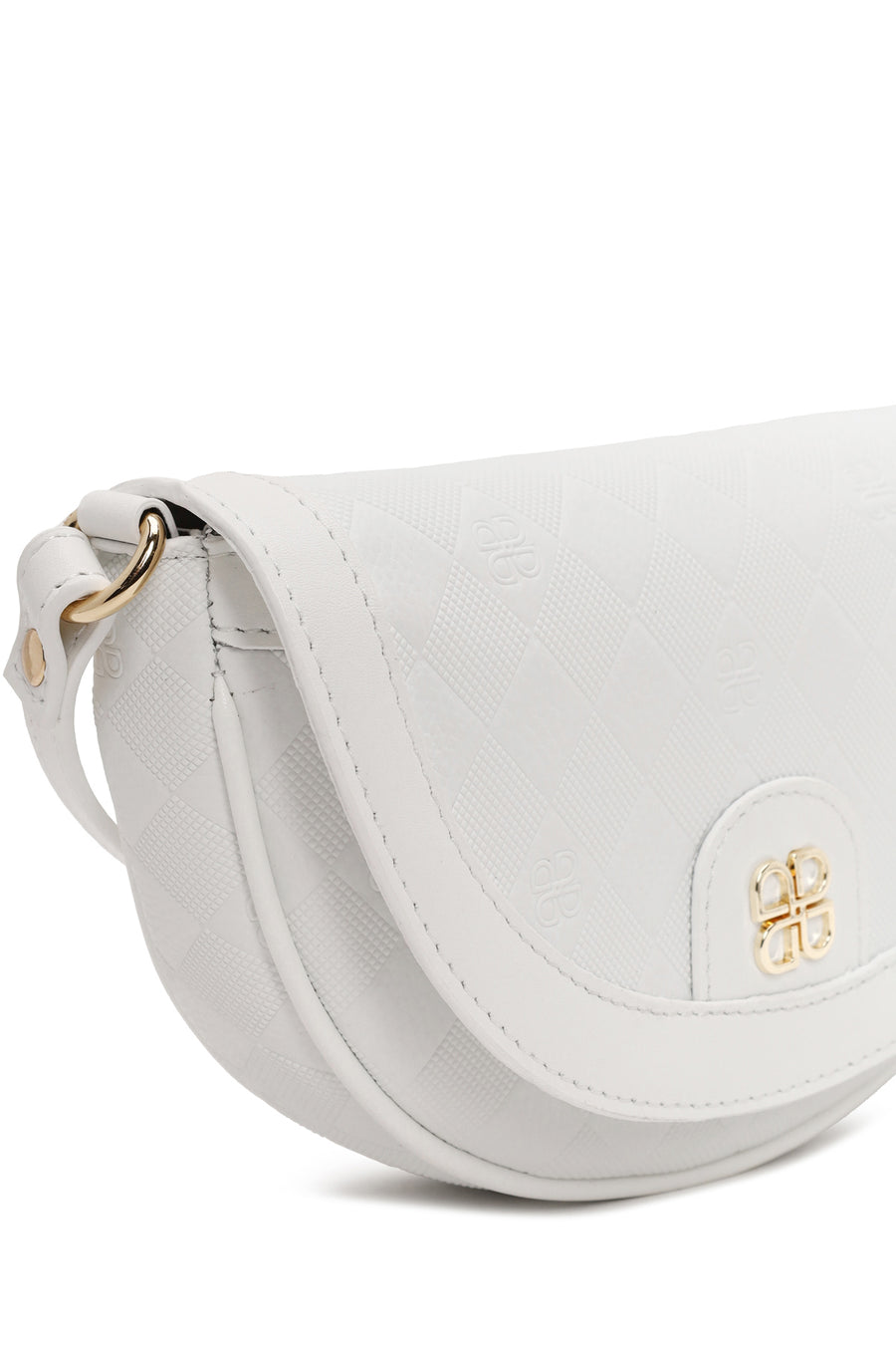 Woman White Long-Strap Printed Mini Crossbody Bag