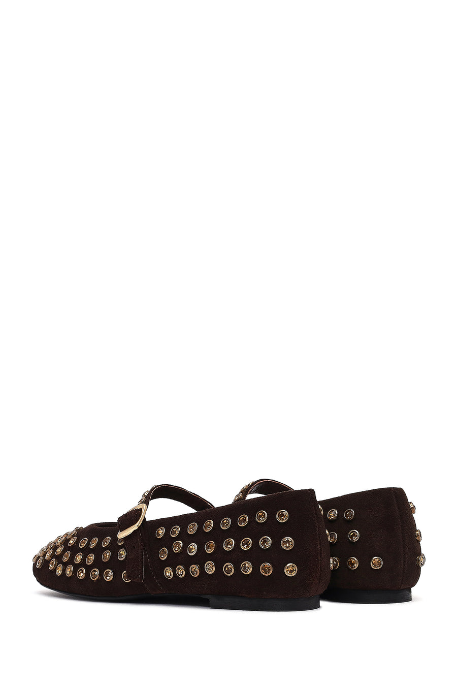 Woman Brown Stone-Embellished Leather Ballet Flat