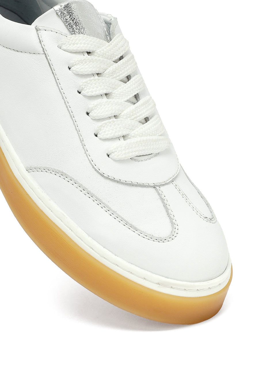 Kadın Beyaz Bağcıklı Deri Sneaker