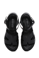 Women's Black Leather Bodrum Sandals | Derimod