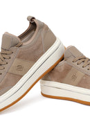 Erkek Bej Bağcıklı Kalın Tabanlı Deri Sneaker | Derimod