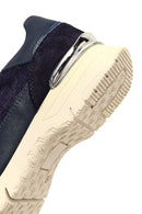 Women's Navy Blue Lace-Up Thick-Soled Leather Sneaker | Derimod