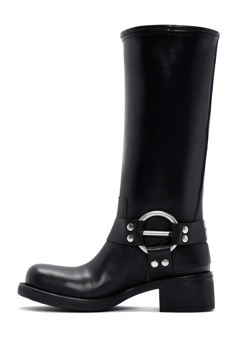 Women's Black Leather Buckle Boots