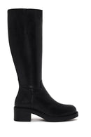 Woman Black Zip Closure Chunky Heeled Leather Boots | Derimod