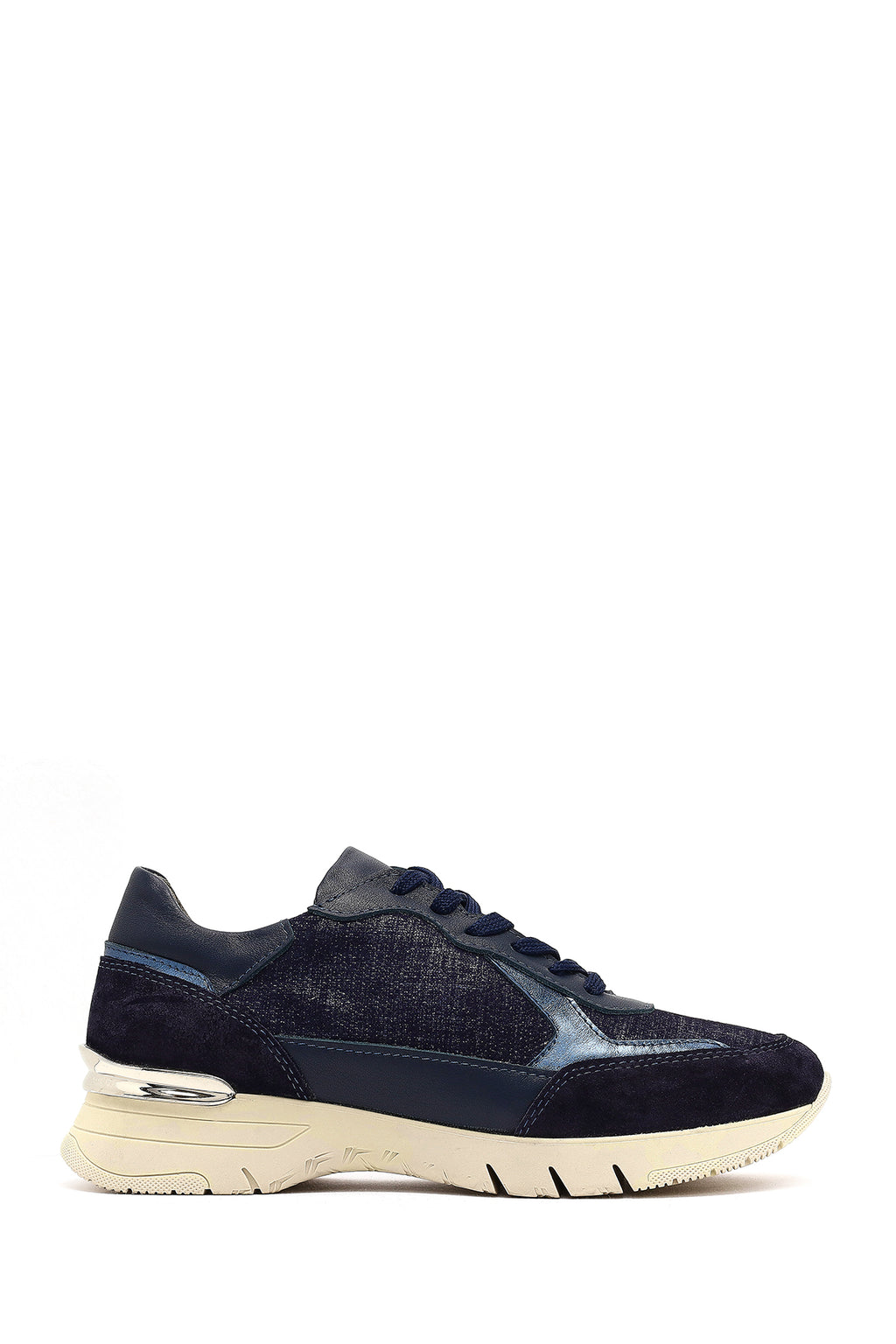 Kadın Lacivert Bağcıklı Kalın Tabanlı Deri Sneaker