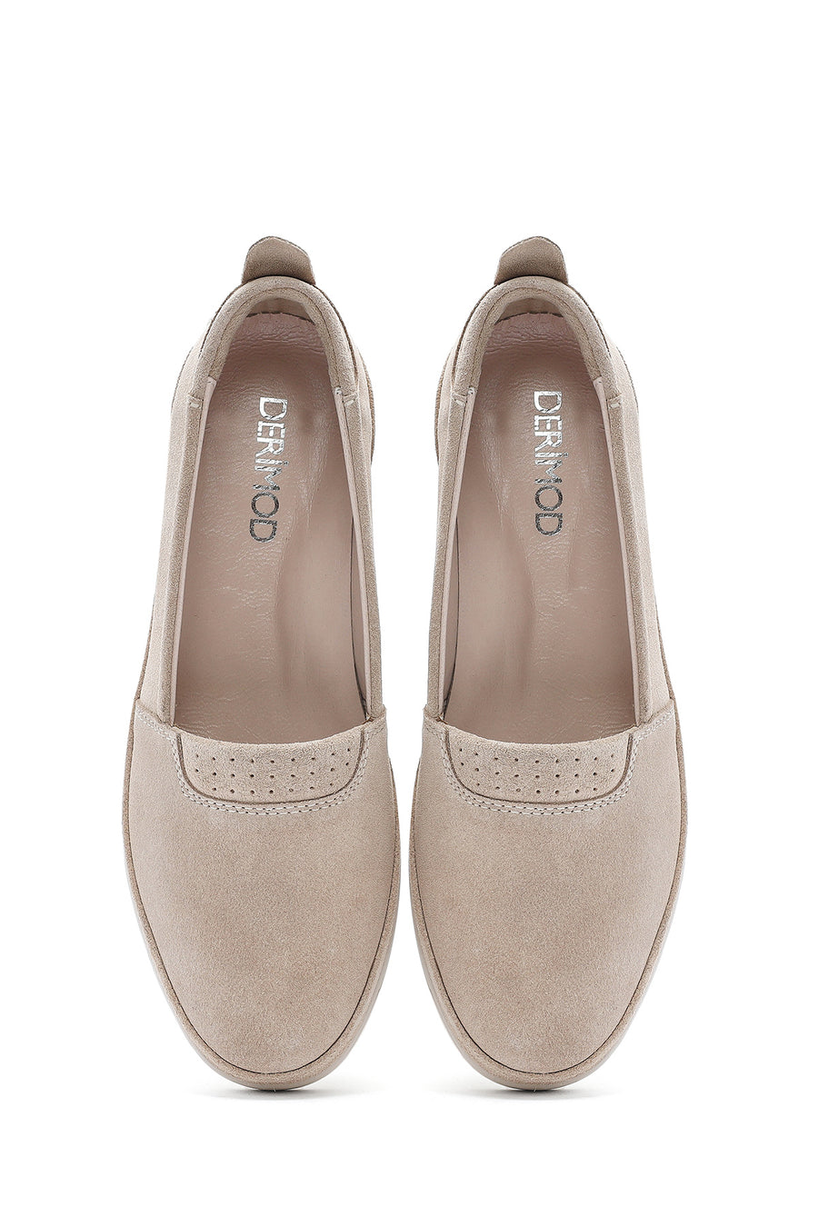 Kadın Bej Dolgu Topuklu Süet Deri Comfort Loafer