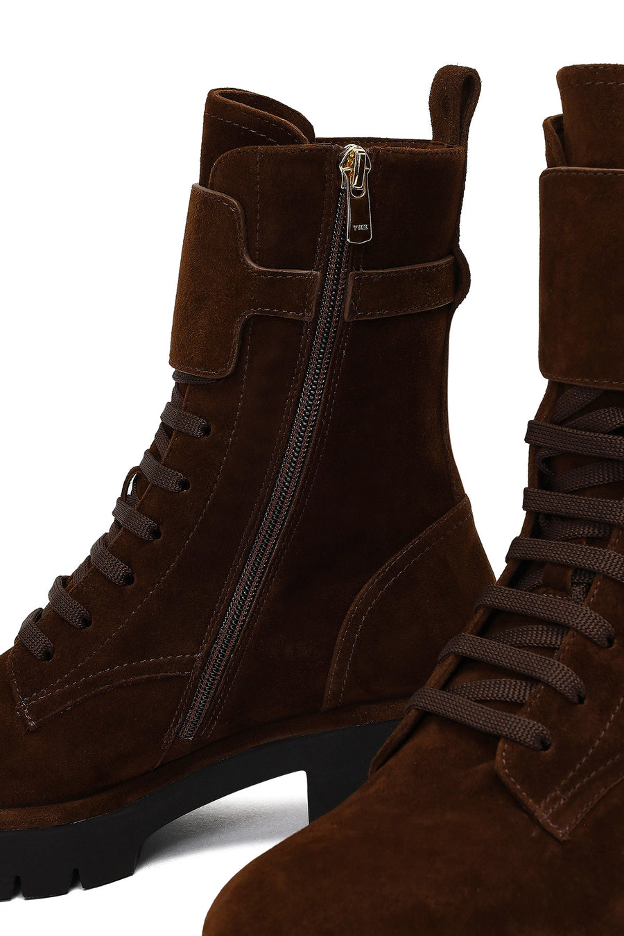 Women's Brown Zippered Thick-Soled Suede Leather Combat Boot