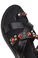 Woman Black Back-Buckled Rhinestone Sandals | Derimod