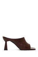 Woman Brown Heeled Leather Slipper | Derimod