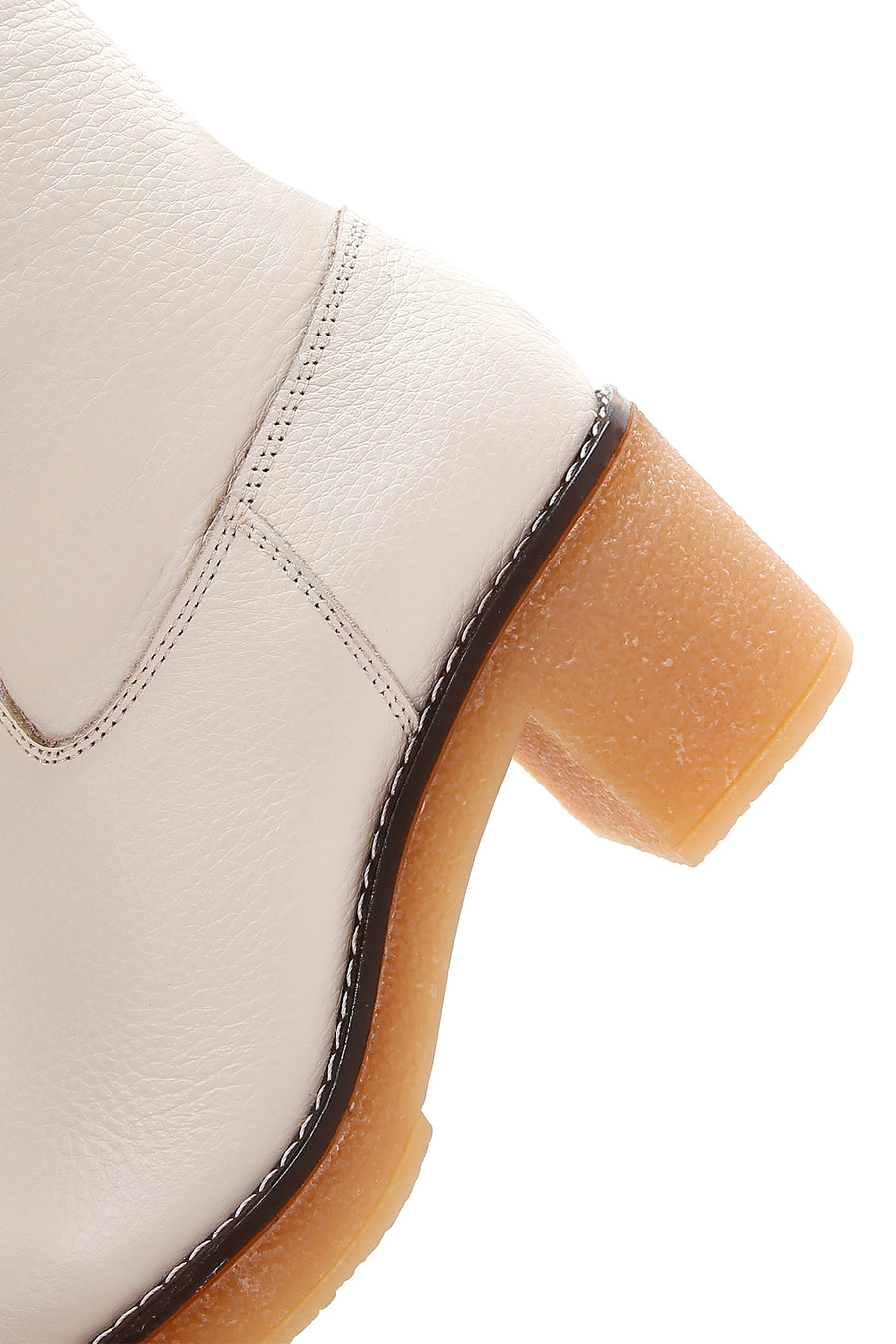 Women's Cream Zipper Detailed Low Heel Leather Boots