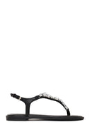 Woman Black Stone-Embellished Flip-Flop Sandal | Derimod