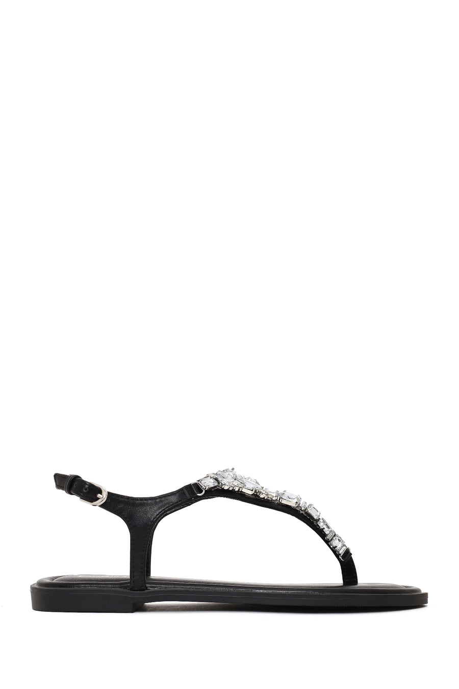 Woman Black Stone-Embellished Flip-Flop Sandal 26SFE4989TS | Derimod