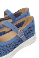 Woman Blue Buckled Patterned Suede Comfort Shoes | Derimod