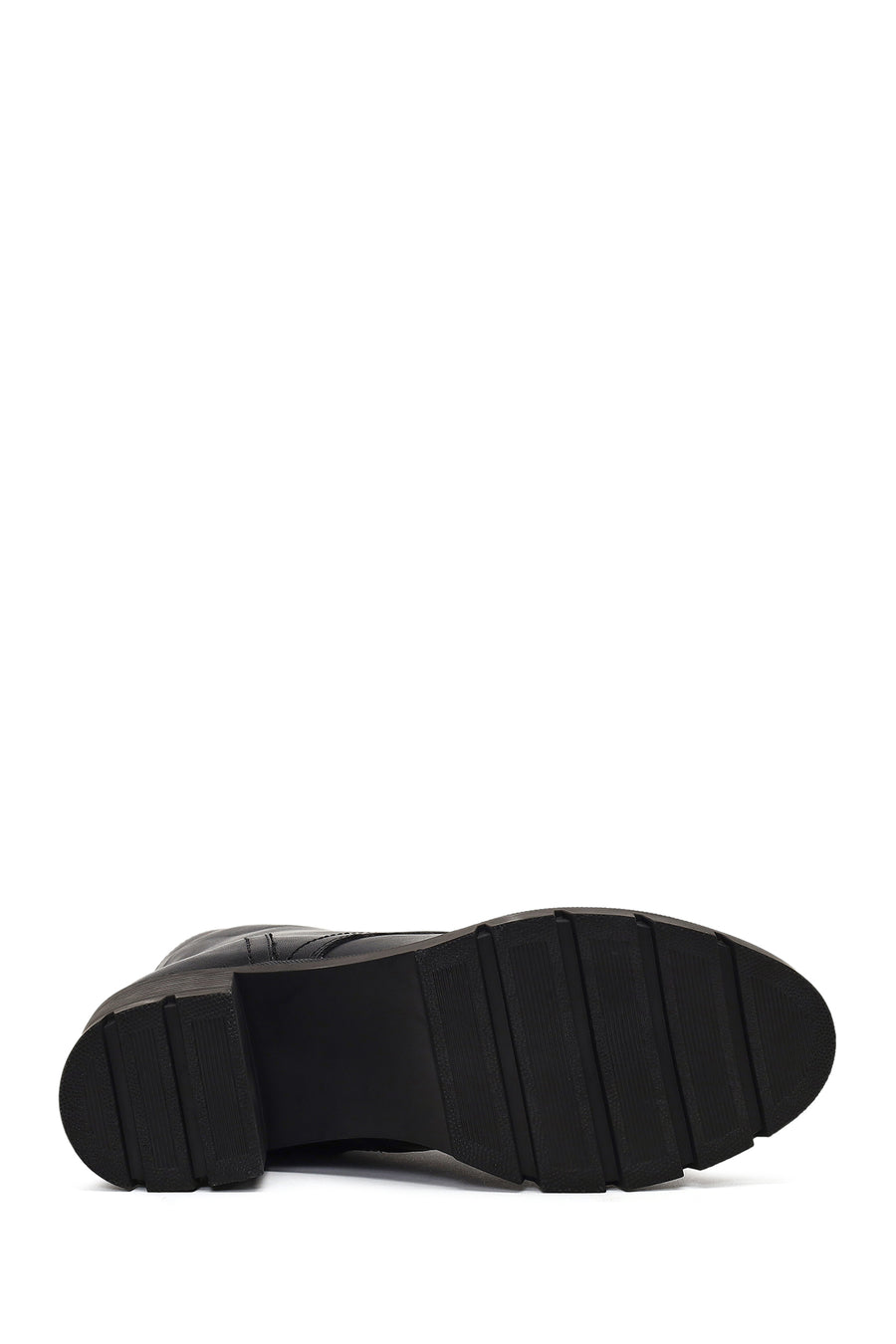 Woman Black Zip Closure Thick-Heeled Leather Boots