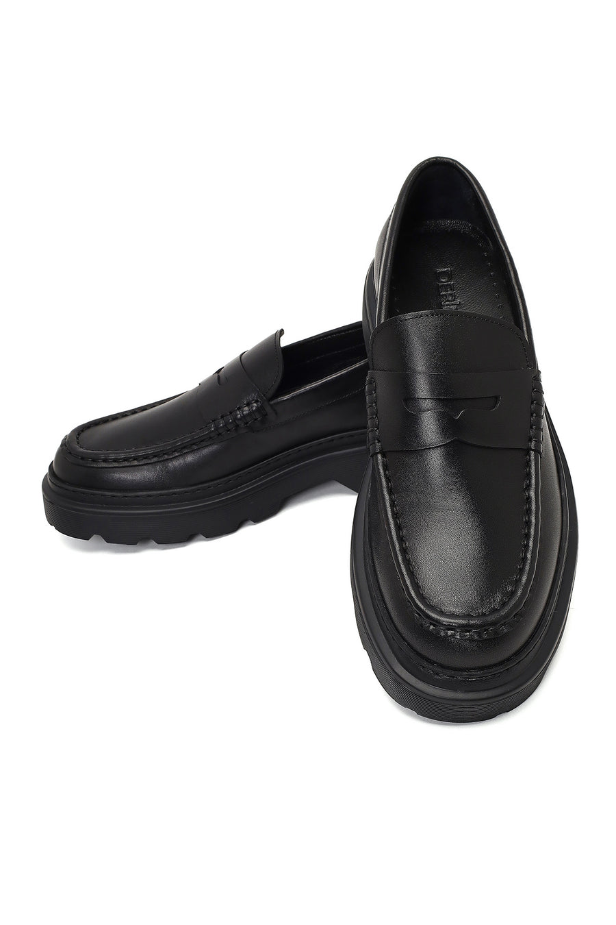 Men's Black Thick-Soled Leather Loafer